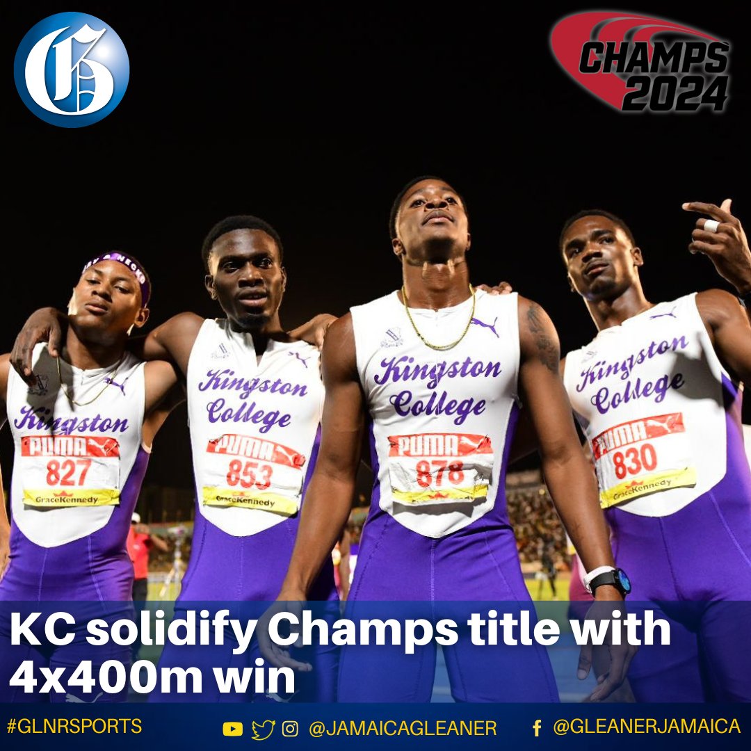 #Champs2024: Kingston College brought the curtains down on the five-day ISSA/GraceKennedy Boys and Girls’ Athletics Championships by winning the Open boys’ 4x400 metres final tonight at the National Stadium. Read more: jamaica-gleaner.com/article/sports… #GLNRSports