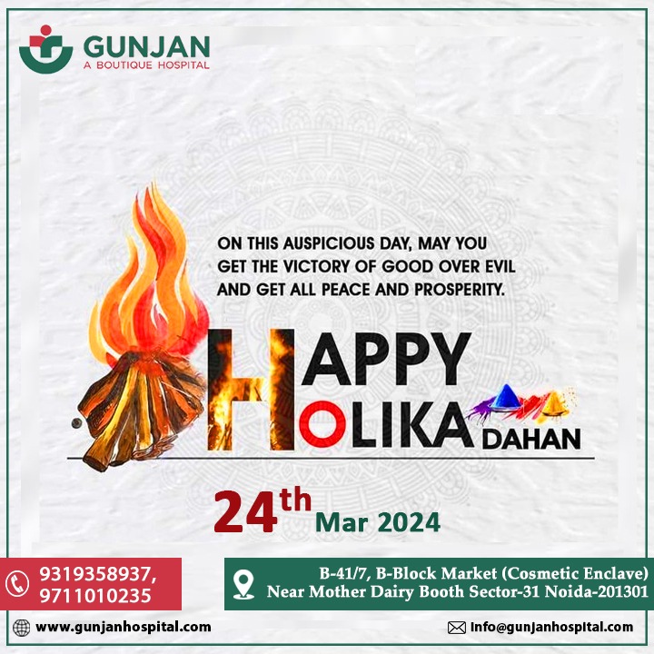 This Holika Dahan, may all your sorrows and pain cease to exist. May you lead a blissful, healthy and happy life. Happy Holika Dahan!!
#holikadahan #HappyHolikaDahan #healthylife #happylife #holika #holikadahan #holikadahan2024 #festivalseason #festivalofcolours #gunjanhospital