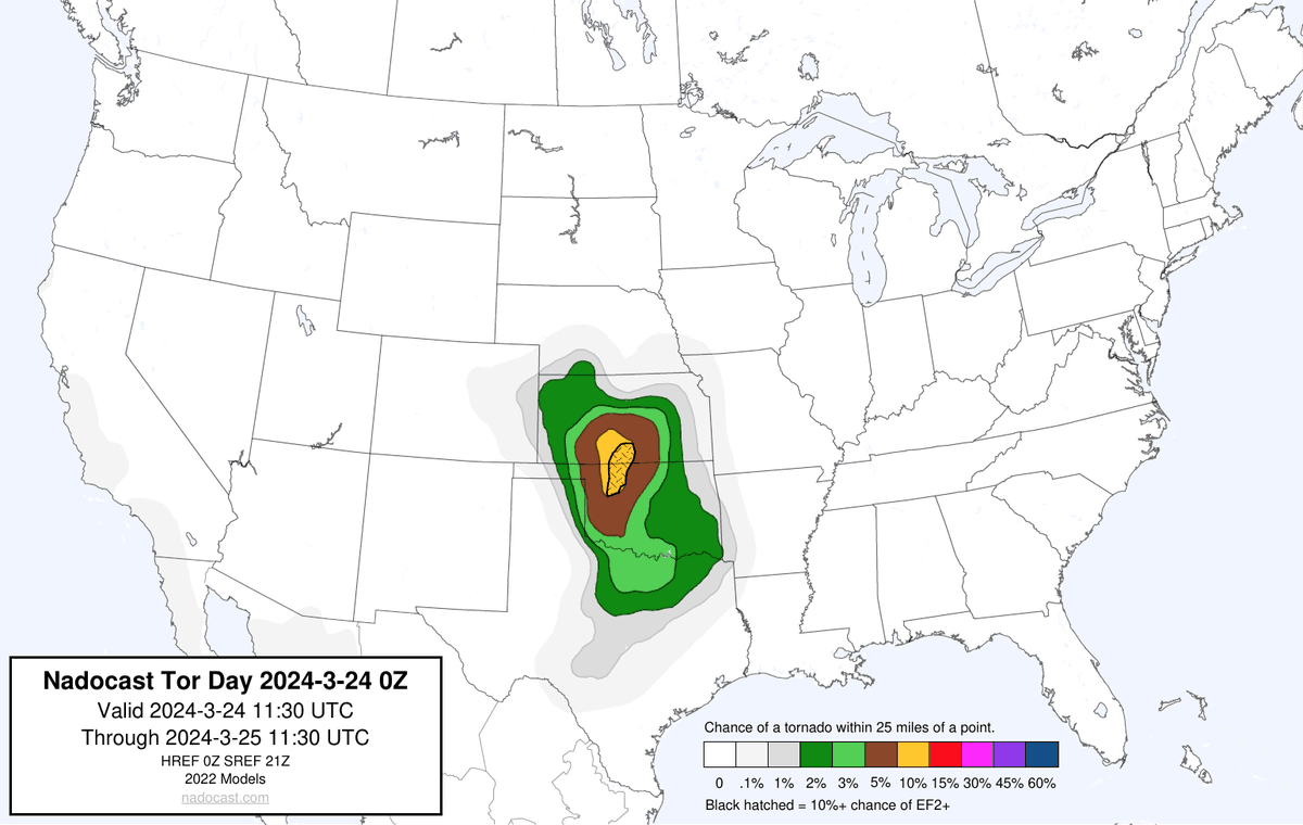 nadocast's tweet photo. 0Z Day Tornado Forecast (New New 2022 Models) https://t.co/bhUt4LmVq1