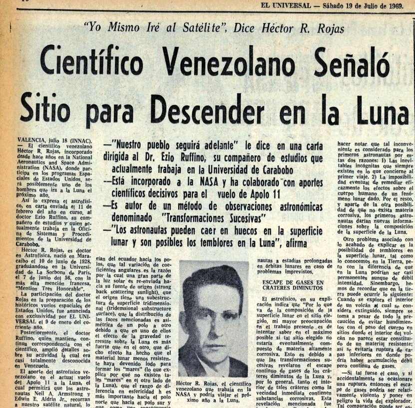 El hombre en la Luna. Héctor Rojas astrofísico zuliano científico de NASA. Su biógrafo busca reivindicar memoria de uno de los investigadores más importantes de Hispanoamérica. 55 años desde que su nombre exaltó a Venezuela por participación en Apolo XI. versionfinal.com.ve/mundo/hector-r……