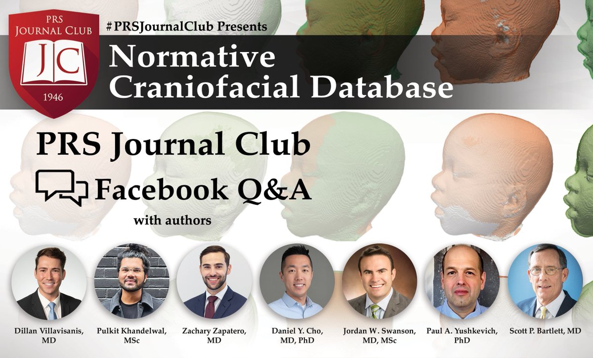 #PRSJournalClub Facebook Q&A starts RIGHT NOW! Ask YOUR questions to authors @villavisanis, Khandelwal, Zapatero, Cho, Swanson, @YushkevichPaul, and Bartlett, as they discuss, 'Normative Craniofacial Database”on the PRS's Facebook page! Join the Q&A TODAY: bit.ly/JCMarch24FB_Po…