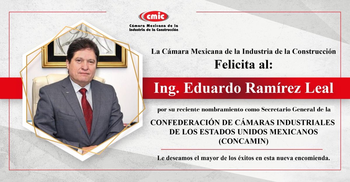 Deseamos éxito a <a href="/EduardoRmzLeal/">Eduardo Ramírez Leal</a>  en su nueva encomienda como Secretario General de la <a href="/CONCAMIN/">CONCAMIN</a>