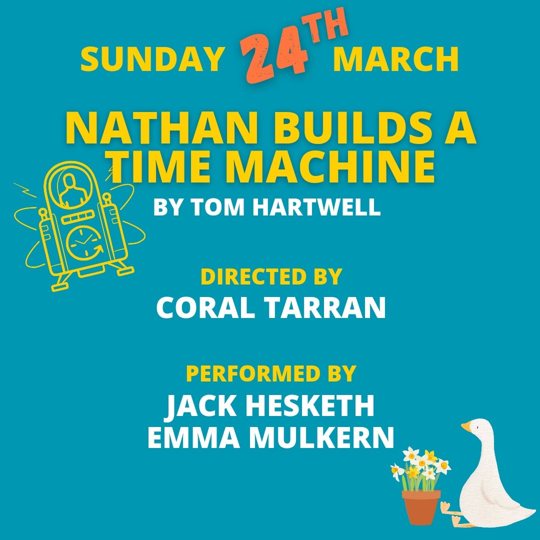 Pathway Theatre (@pathwaytheatre) on Twitter photo And our final short for March! 🐣
NATHAN BUILDS A TIME MACHINE
by <a href="/TomHartwell88/">Tom Hartwell</a>
Directed by
<a href="/piratecoral/">Coral Tarran</a>
Performed by
<a href="/JackHesketh/">Jack Hesketh</a>
<a href="/EmmaMulkern/">Emma Mulkern</a>
Nathan goes back in time to try and save his relationship with Jessica.
🎟️🔗tinyurl.com/3ux7vm9h
#newwriting #scratchnight And our final short for March! 🐣
NATHAN BUILDS A TIME MACHINE
by <a href="/TomHartwell88/">Tom Hartwell</a>
Directed by
<a href="/piratecoral/">Coral Tarran</a>
Performed by
<a href="/JackHesketh/">Jack Hesketh</a>
<a href="/EmmaMulkern/">Emma Mulkern</a>
Nathan goes back in time to try and save his relationship with Jessica.
🎟️🔗tinyurl.com/3ux7vm9h
#newwriting #scratchnight