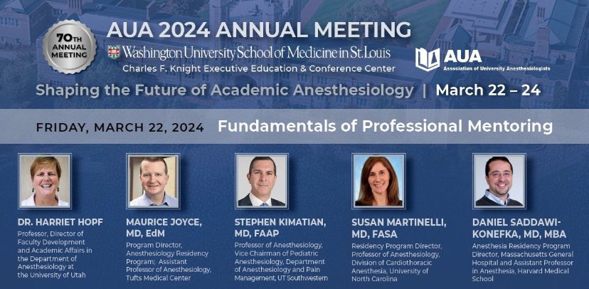 Incredibly honored and grateful to be recognized by @AUA_Anesthesia with the 2024 Rising Star Award. Forever indebted to my mentors. Also privileged to help facilitate the inaugural Mentoring Workshop with @DrSusieUNC @HarrietHopfMD @DanSaddawi @TuftsMedicalCtr @TuftsMedSchool