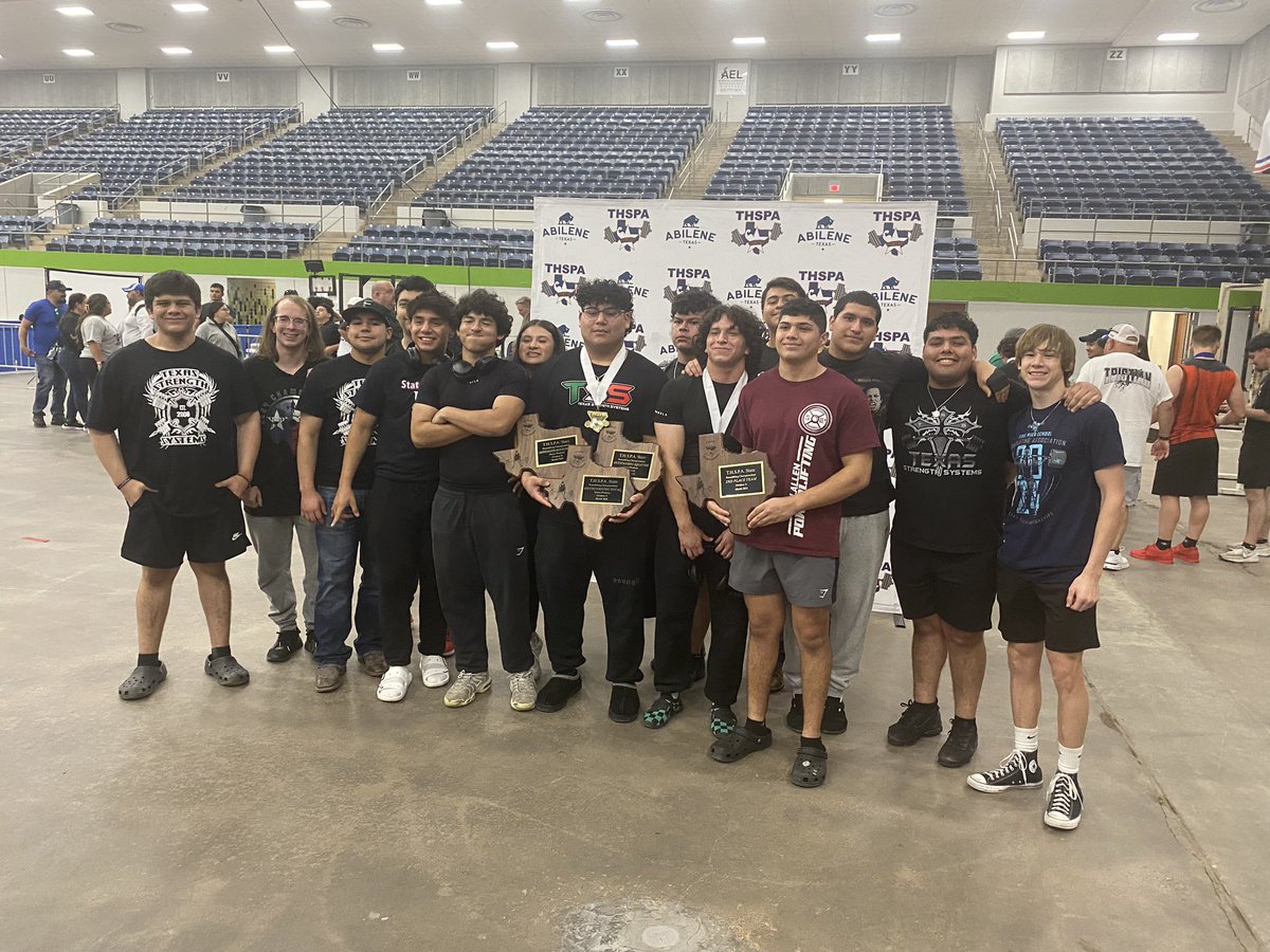 State Runner-up in D2. Luke Medina -State Champion in the 181s. Broke Bench Press record (515lbs) and Total(1805). Aiden Hinojosa -State Champion in the 275s. Broke Squat record (880), Bench (625) and Total(2115). Awarded the best heavyweight Squatter, bencher and Best overall.