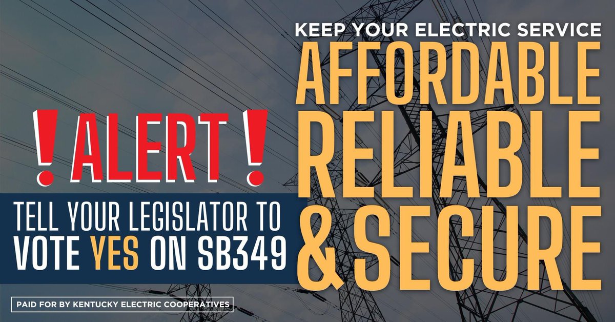 🚨URGENT ACTION NEEDED!🚨Tell your State Rep vote YES on SB 349 to ensure safe, reliable &amp; affordable energy

With increasing electricity demand, SB 349 helps ensure a stable &amp; dependable grid

Don't wait until it's too late – make your voice heard here > RuralPowerKy.com