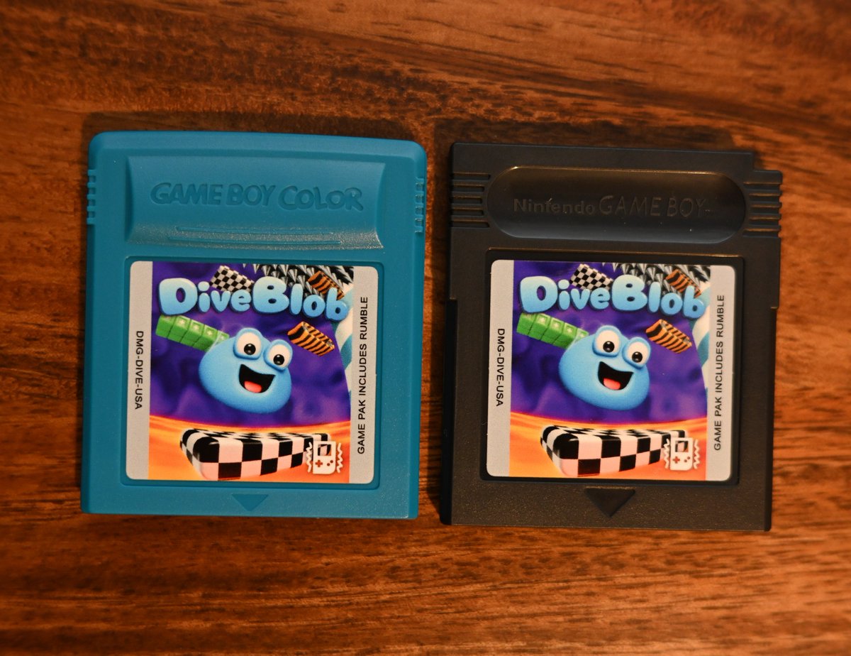 Just got some labels made for my new GB/GBC game #DiveBlob soon to be on #Kickstarter!  Trying to decide on a cart color now.  Waiting on some more color shells.