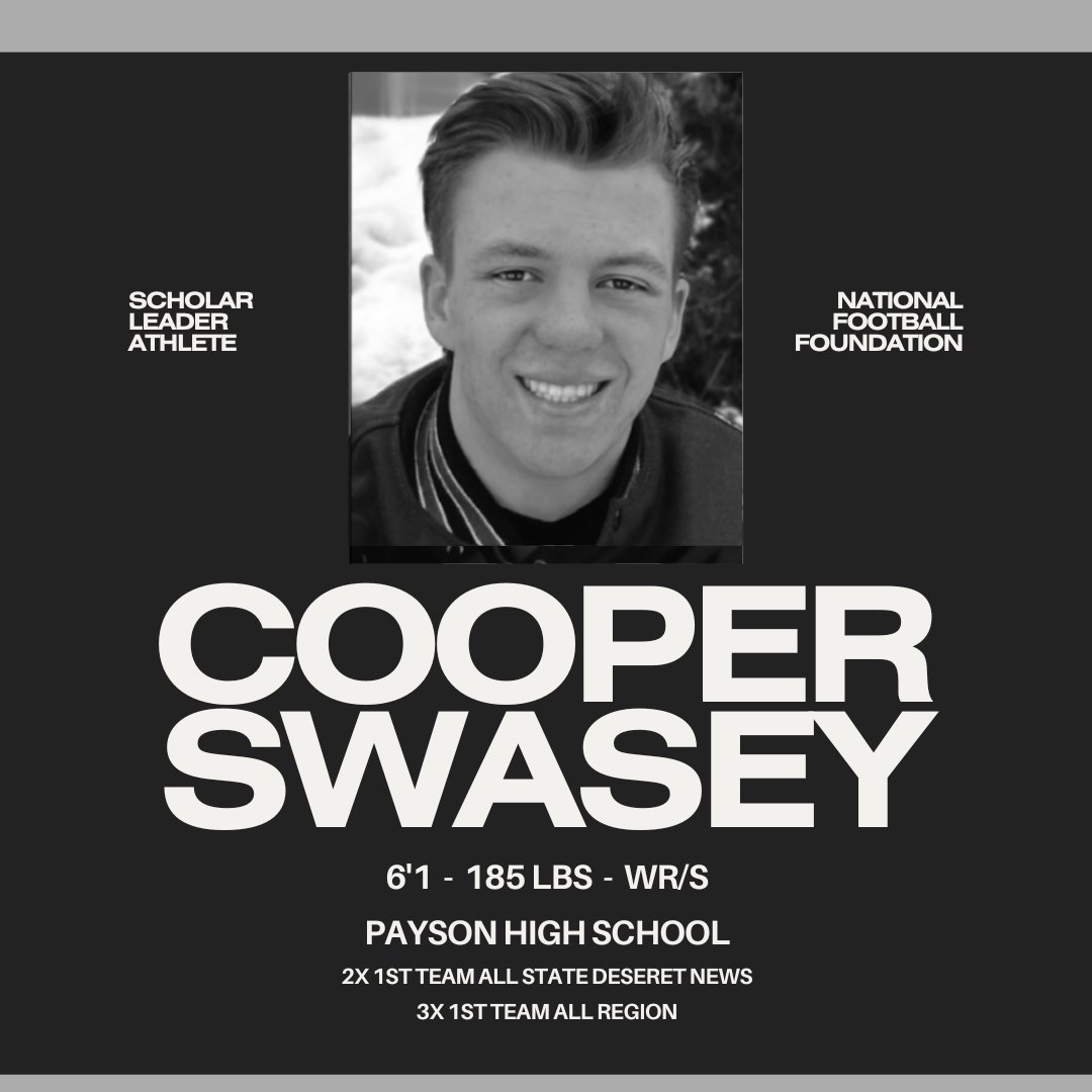 Utah NFF (@utahnff) on Twitter photo COOPER SWASEY
The National Football Foundation Utah Chapter would like to recognize Cooper Swasey as a 2024 Scholar Leader Athlete. <a href="/CooperSwasey/">Cooper Swasey</a> COOPER SWASEY
The National Football Foundation Utah Chapter would like to recognize Cooper Swasey as a 2024 Scholar Leader Athlete. <a href="/CooperSwasey/">Cooper Swasey</a>