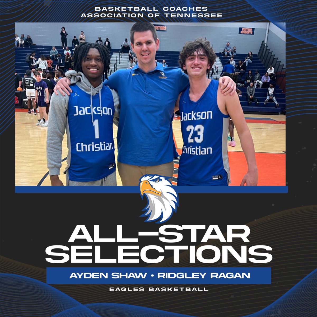 We are so proud Ayden Shaw and Ridgley Ragan for representing Jackson Christian in the 2024 BCAT All-Star for the top senior basketball players in the state of Tennessee!