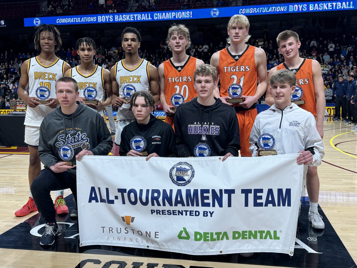 Meet the ⁦<a href="/TruStoneFCU/">TruStone Financial</a>⁩ ⁦@DeltaDentalMN⁩ Boys Basketball Class AA All Tournament Team for 2024.