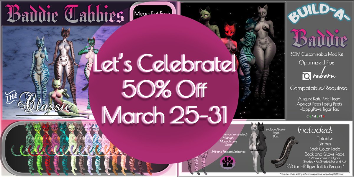 Moved to brawen.bsky.social (@brawenkg) on Twitter photo Coming Monday March 25 at <a href="/ModifyEvent/">The Modify Event</a> !
The first official add-on for the Build-a-Baddie Mod Kit.
Colored skin bases!
In celebration of the BaB debut and the last week of Modify, the BaB Kit and Baddie Tabbies mega fatpack will be 50% off from the 25th until the 31st! Coming Monday March 25 at <a href="/ModifyEvent/">The Modify Event</a> !
The first official add-on for the Build-a-Baddie Mod Kit.
Colored skin bases!
In celebration of the BaB debut and the last week of Modify, the BaB Kit and Baddie Tabbies mega fatpack will be 50% off from the 25th until the 31st!