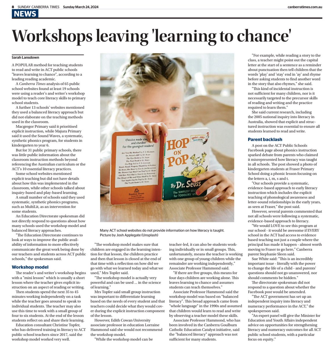 Workshop v explicit & systematic structured literacy? No contest, just look at the difference in results in ACT schools who are following the research evidence. And now parents are speaking up. @Rossefox @ellis_patrick @ShapingmindsAus @PamelaSnow2 @buckingham_j