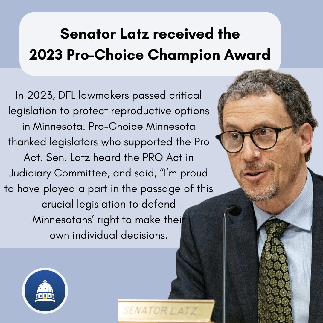I am honored that @ProChoiceMN has named me as a Pro-Choice Champion for my work on the PRO Act last session. Minnesotans must have the freedom to make their own reproductive decisions.