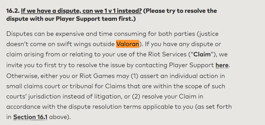 Thewiseoone's tweet photo. @riotgames @RiotSupport I was reading your terms and services while I was in queue,I saw a typo. Might want to have that fixed:
Section 16.2:
Disputes can be expensive and time consuming for both parties (justice doesn’t come on swift wings outside Valoran).

Valoran missing a T https://t.co/TtywUF2iY2