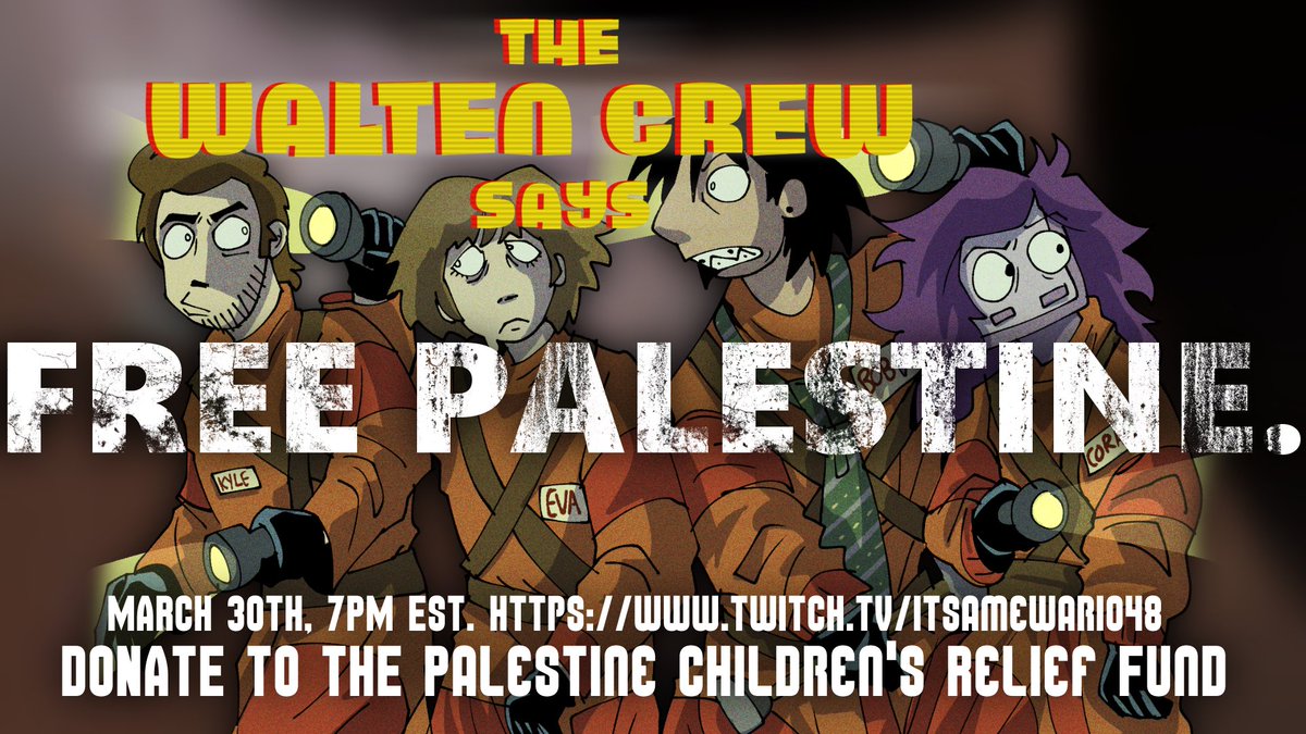 Next Saturday, come on by my Twitch and watch Me, @Bravvyy_2, @smiles_bunny, and @Carey_Black_ as we play Lethal Company and help donate to the Palestine Children’s Relief Fund! 7PM EST! twitch.tv/itsamewario48