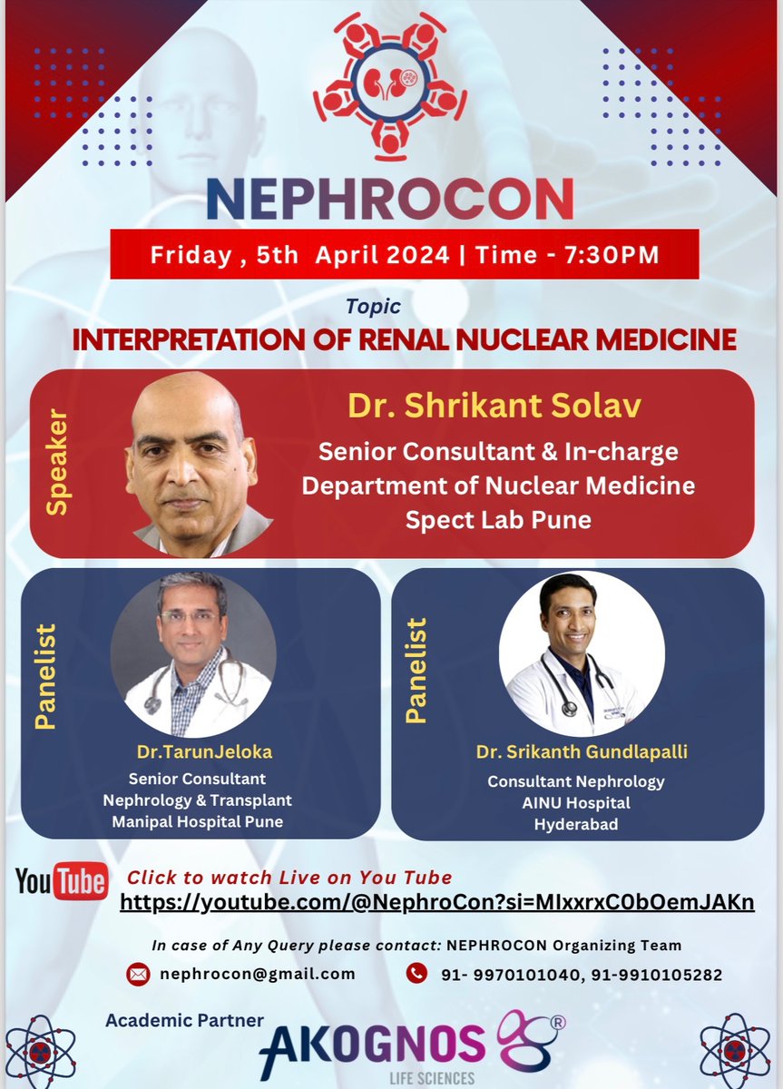 Nephrocon (@nephrocon) on Twitter photo April 5, Friday
Dr Shrikant Solav, <a href="/Spectlab/">spect Lab</a> along with <a href="/JelokaTarun/">Tarun Jeloka</a> & <a href="/srikanthnephro/">Srikanth Gundlapalli</a> shall discuss #nuclearscans in #nephrology #DTPARENOGRAM #DMSA April 5, Friday
Dr Shrikant Solav, <a href="/Spectlab/">spect Lab</a> along with <a href="/JelokaTarun/">Tarun Jeloka</a> & <a href="/srikanthnephro/">Srikanth Gundlapalli</a> shall discuss #nuclearscans in #nephrology #DTPARENOGRAM #DMSA