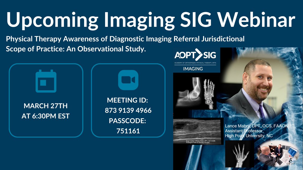 APTAOrthopedics's tweet photo. ๐จ Mark your calendars! Our Imaging SIG Meeting is happening on ๐ ๐ฎ๐ฟ๐ฐ๐ต ๐ฎ๐ณ๐๐ต, ๐ฒ:๐ฏ๐ฌ ๐ฝ๐บ ๐๐ฆ๐ง. Dr. Lance Mabry will share insights on PT awareness of diagnostic imaging. Don't miss this informative session! ๐ญ๐ข๐ข๐ ๐๐๐ก๐: https://t.co/U0tnNskWhA
#PTImaging https://t.co/zvGJXgrkcR