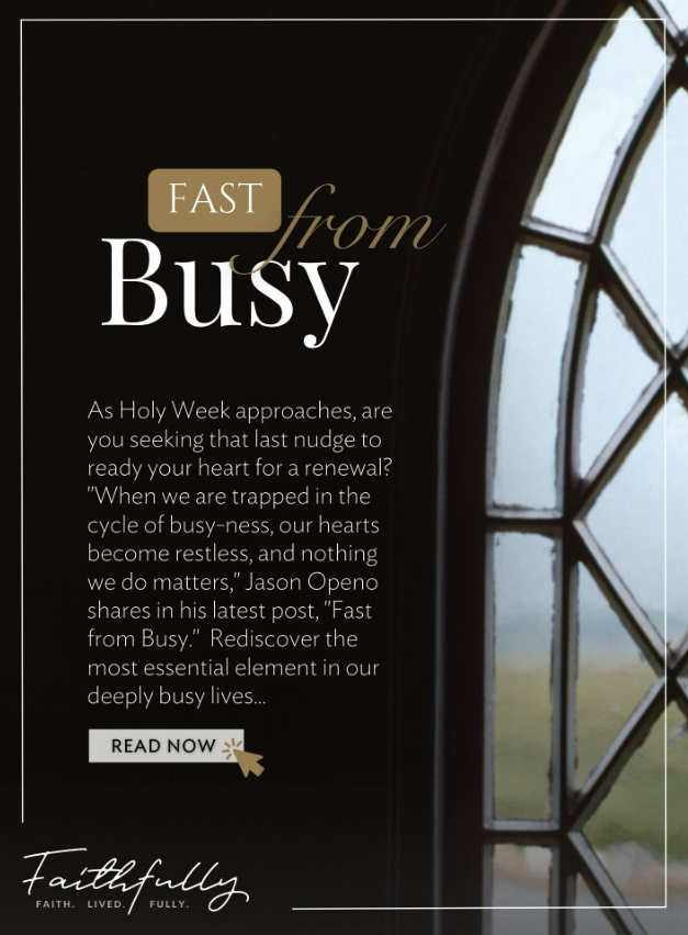 It's the Holy Week! If you are seeking that last nudge to ready your heart for a #renewal, read Jason's post 'Fast from Busy' and rediscover the most essential element in our deeply busy lives. Read now: catholicyyc.ca/blog/fast-from… #CatholicYYC #HolyWeek #pastoralrenewal
