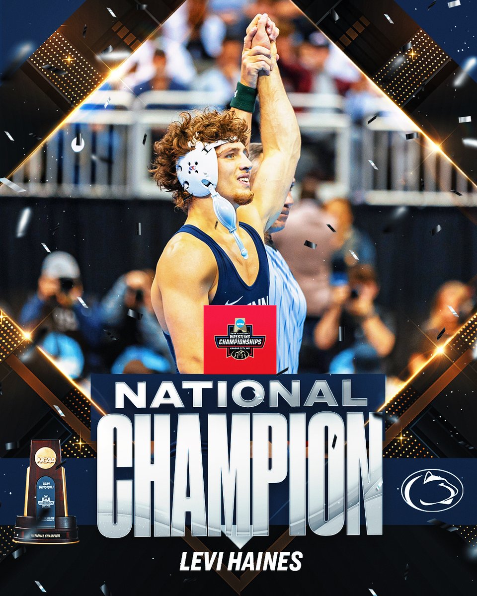 NCAAWrestling's tweet photo. Levi Haines is your 157-pound NATIONAL CHAMPION!

#NCAAWrestling x @pennstateWREST https://t.co/NPKfMEhGaT