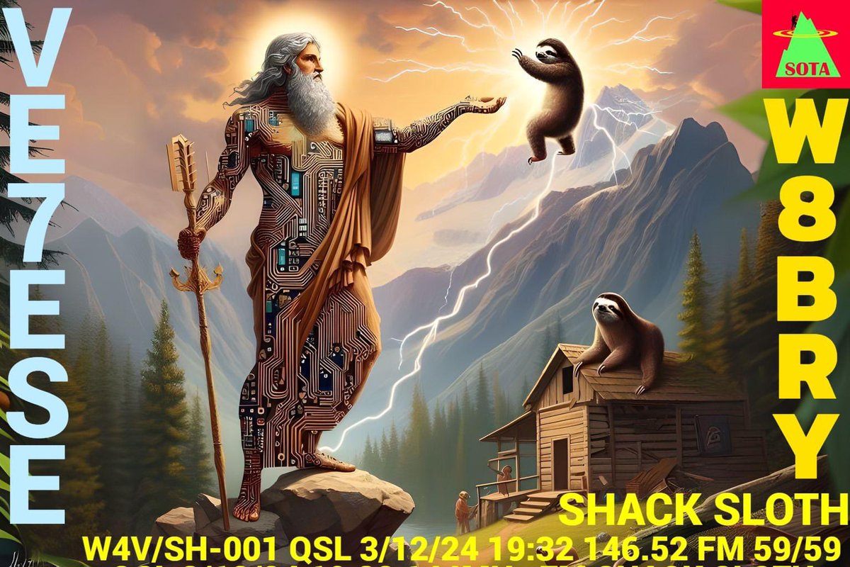 Cool Digital QSL card sent to me. I worked him for my shack sloth award and he used AI to create this. #hamradio #SOTA