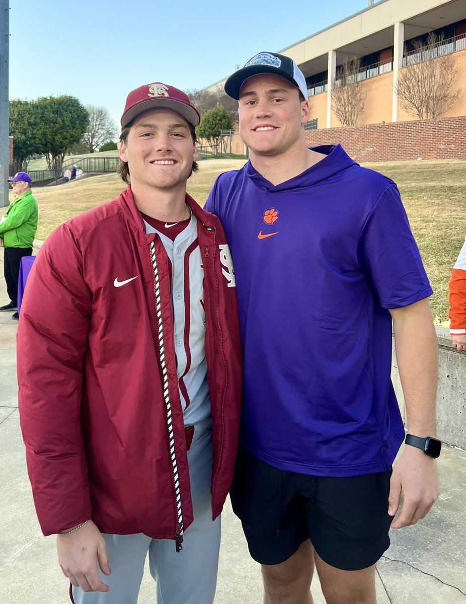 #Tigers @_JamieArnold13 and @WadeWoodaz_ catching up after the game in Clemson today. #AMDG