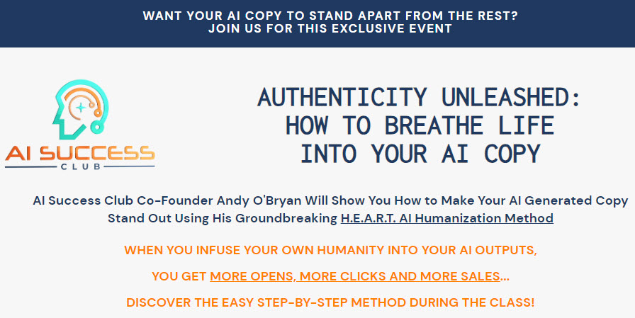 Janice_Dugas's tweet image. &quot;Cut Through the AI Hype&quot; Trusted Experts Denise Wakeman &amp;amp; Andy O&apos;Bryan guide you beyond the buzz! Free Masterclass: Authenticity Unleashed: Breathing Life into Your AI Copy - March 27, 2024 Get more Opens,Clicks and ... #AiSuccessClub  #AIHumanization  JaniceLoves.com/LifeIntoAI