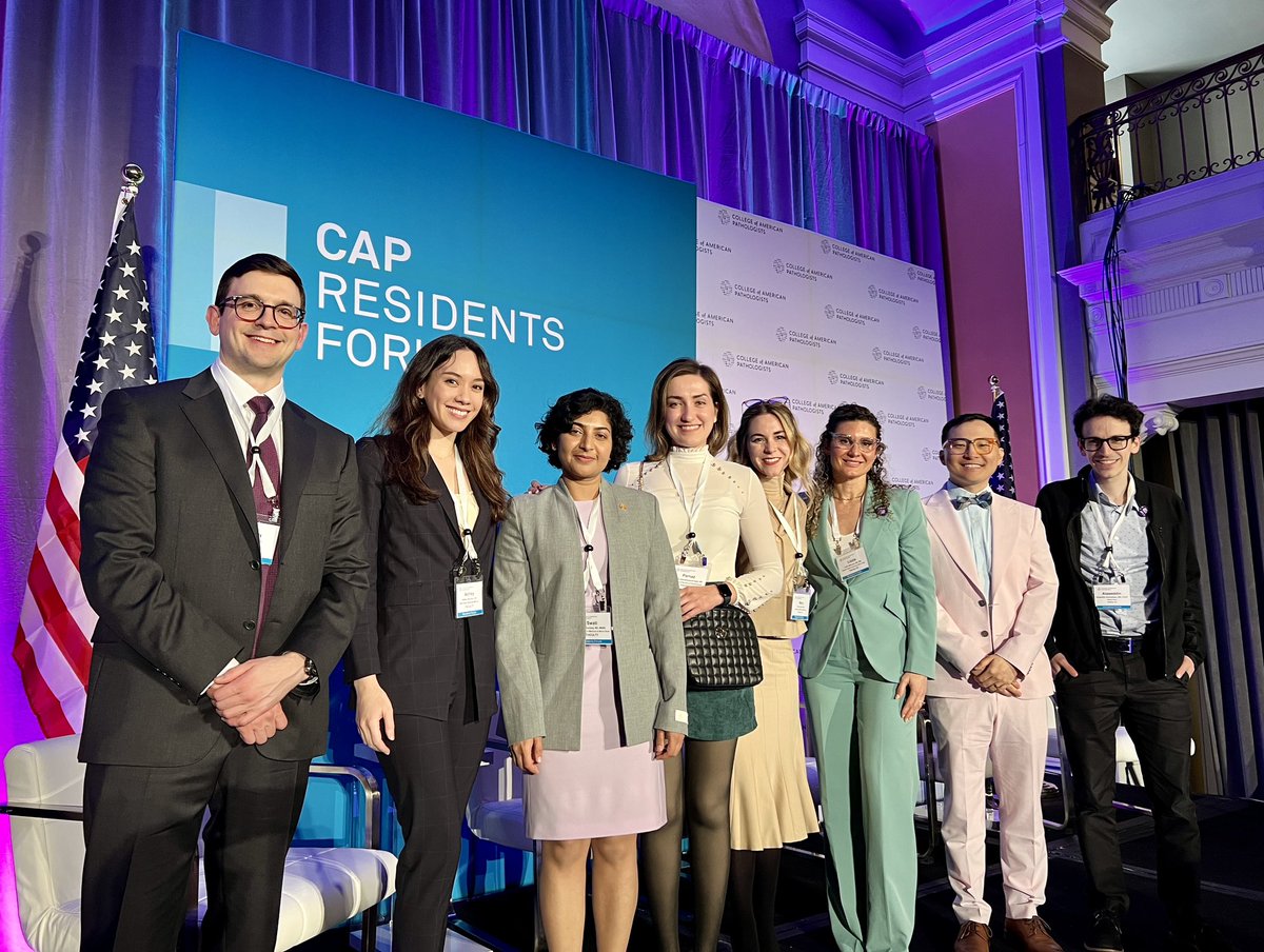 Paeanox's tweet photo. No Resident Forum is complete without the classic final shots! 1) Honored to be part of the Resident Forum Executive Committee and 2) proudly waving the flag for my program among all pathology resident delegates! @PennPathLabMed @DrNetto @Pathologists #RFSP24 https://t.co/nThXIGjunm