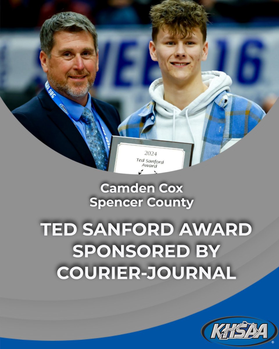 Congratulations Spencer County's Camden Cox, recipient of the Ted Sanford Award sponsored by Courier-Journal which includes a $1,000 scholarship from Ted Cook Tire Company  
 #khssweet16