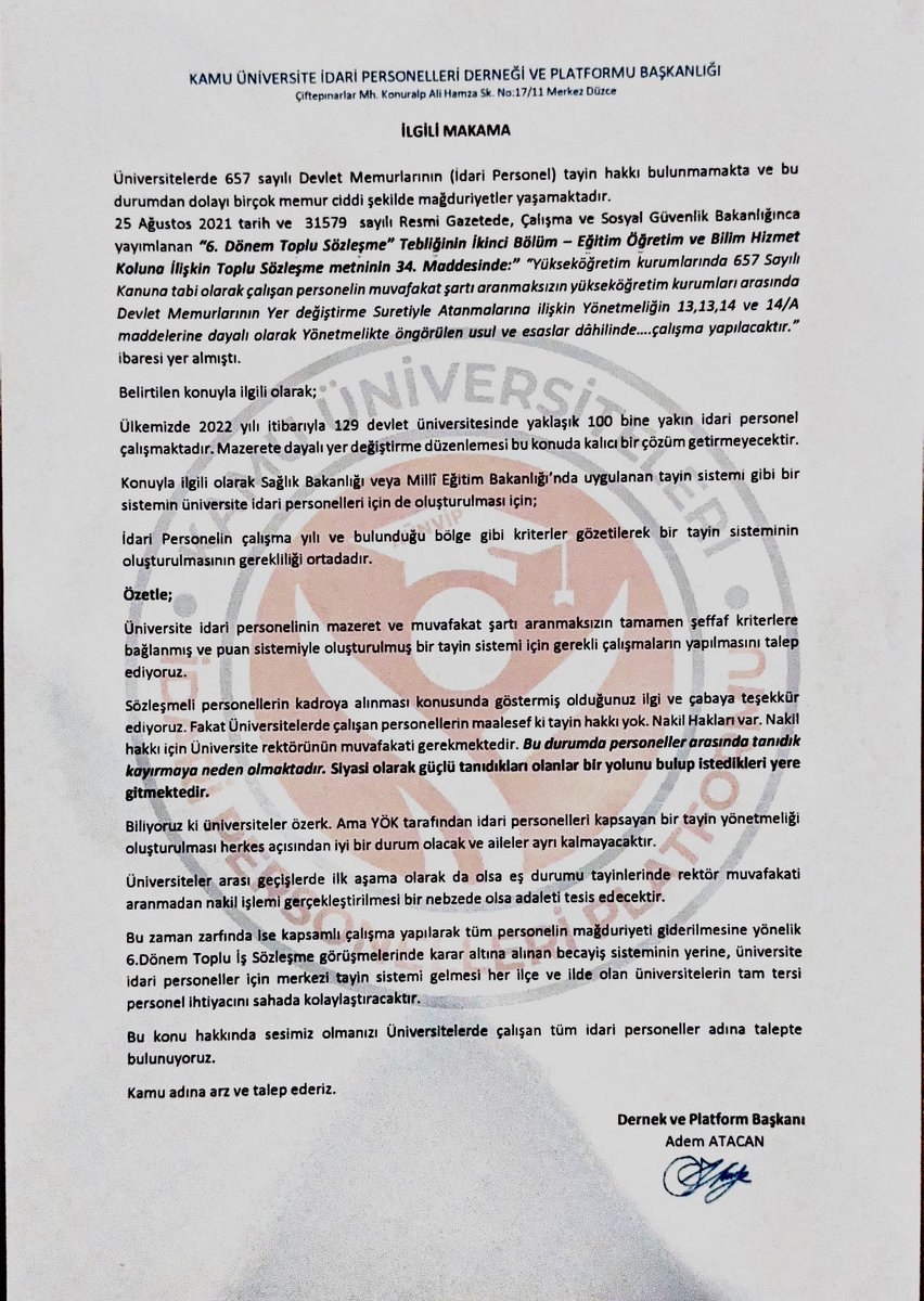 ÜNİVERSİTE MEMURLARI;

TAYİN YÖNETMELİĞİNİN ÇIKARILMASINI TALEP ETMEKTEDİR.