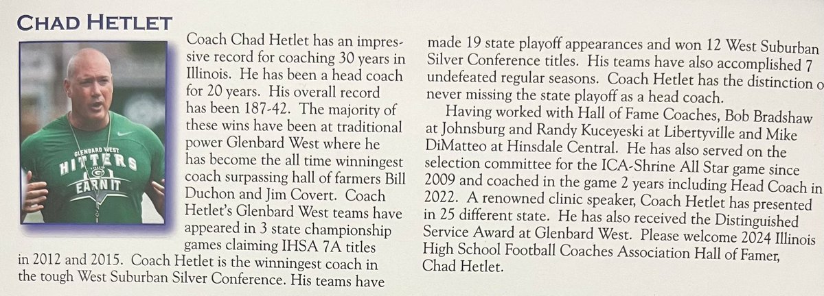 I’m honored to be inducted into the @IHSFCA1 Hall of Fame. I want to thank ALL of my players, coaches, & my family. I’m grateful to all of you!