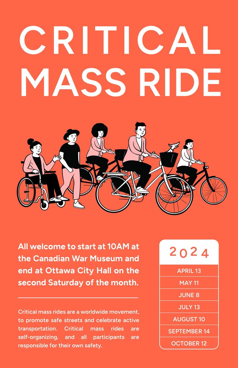 Spread the word. Critical Mass is back for 2024. 
#ottcity #ottbike #ottwalk