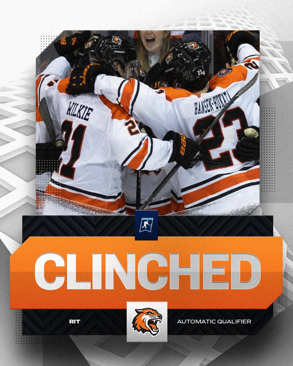 NCAAIceHockey's tweet photo. THE TIGERS CLINCH 🐯

@RITMHKY is headed to the NCAA Tournament after winning the @Atlantic_Hockey Tournament by defeating AIC, 5–2. 🏒

#NCAAHockey https://t.co/kUARcOxb7e