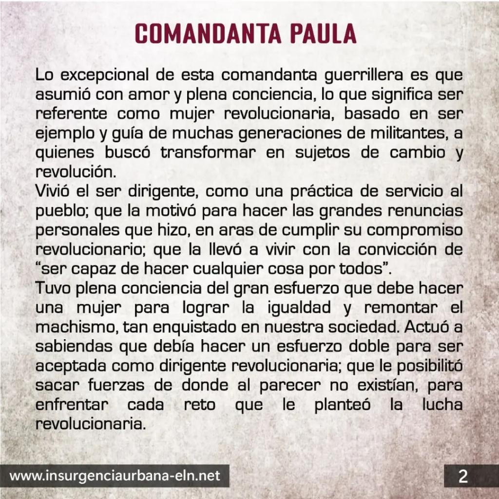 #SomosMujeresRebeldes

COMANDANTA PAULA
🔴⚫ Ejemplo de mujer insurgente, luchadora y comprometida con la revolución. 

#SiempreJuntoAlPueblo
#InsurgenciaUrbana
#ELN60Años