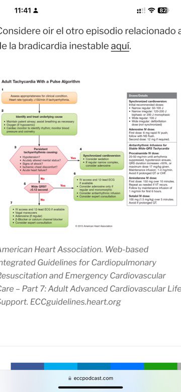 EmergPOCUS's tweet photo. ‼️⚡️ #Cardioversión eléctrica durante el #Embarazo⚡️‼️ Fuera tu, fuera yo, fuera todos.

- ⚡ Cardioversión con corriente directa recomendada para arritmias con signos de #Inestabilidad hemodinámica. 

- Es #Segura y efectiva en el embarazo.

- 🤰 En mujeres con lesiones cardíacas severas, se ha reportado angustia fetal postcardioversión.

- 👶 Monitoreo fetal durante o inmediatamente después de la cardioversión si es posible.

- 🏥 Si la gestación alcanzó la viabilidad neonatal, valoración GYO por si se requiere cesárea de emergencia.

- 🚫 Colocar las almohadillas ó palas del desfibrilador evitando el tejido mamario, siguiendo el protocolo estándar.

- 🔋 Las recomendaciones de energía para cardioversión y desfibrilación son las mismas que en adultos no embarazados.

Albertini L, Spears DA. Heart 2023;0:1–10. doi:10.1136/heartjnl-2023-322746