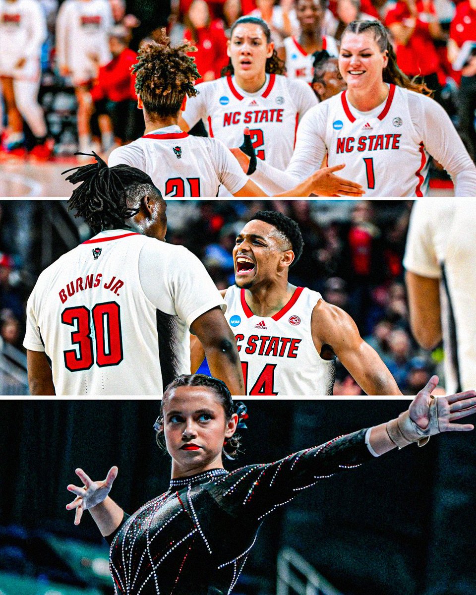 Two NCAA tournament wins and an ACC Championship in one day? NC State is doing just fine 💪 (📸: @PackWomensBball, @Pack_Gymnastics)