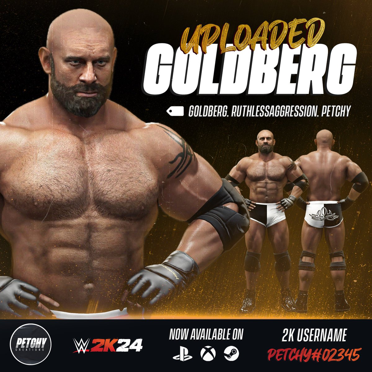 ONE LAST DEVASTATING SPEAR! ☠️

Goldberg ‘04 is now available to download on #WWE2K24!

Collaboration with @Applesa18888542 & @TheJumpMan98 🤝

🏷 Goldberg, RuthlessAggression, Petchy

Thanks to @BigRighteous for the moveset on this one too 💪