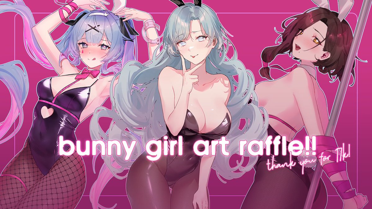 ✦【bunny girl art raffle】 thank you all for loving my bunny girls and helping me reach 17k followers!!! 💖 ✧ rules: - follow + like + RT this post! (no QRTs) - drop your png in the comments (optional) - female characters only 1 winner will be chosen april 7th 8pm GMT!!