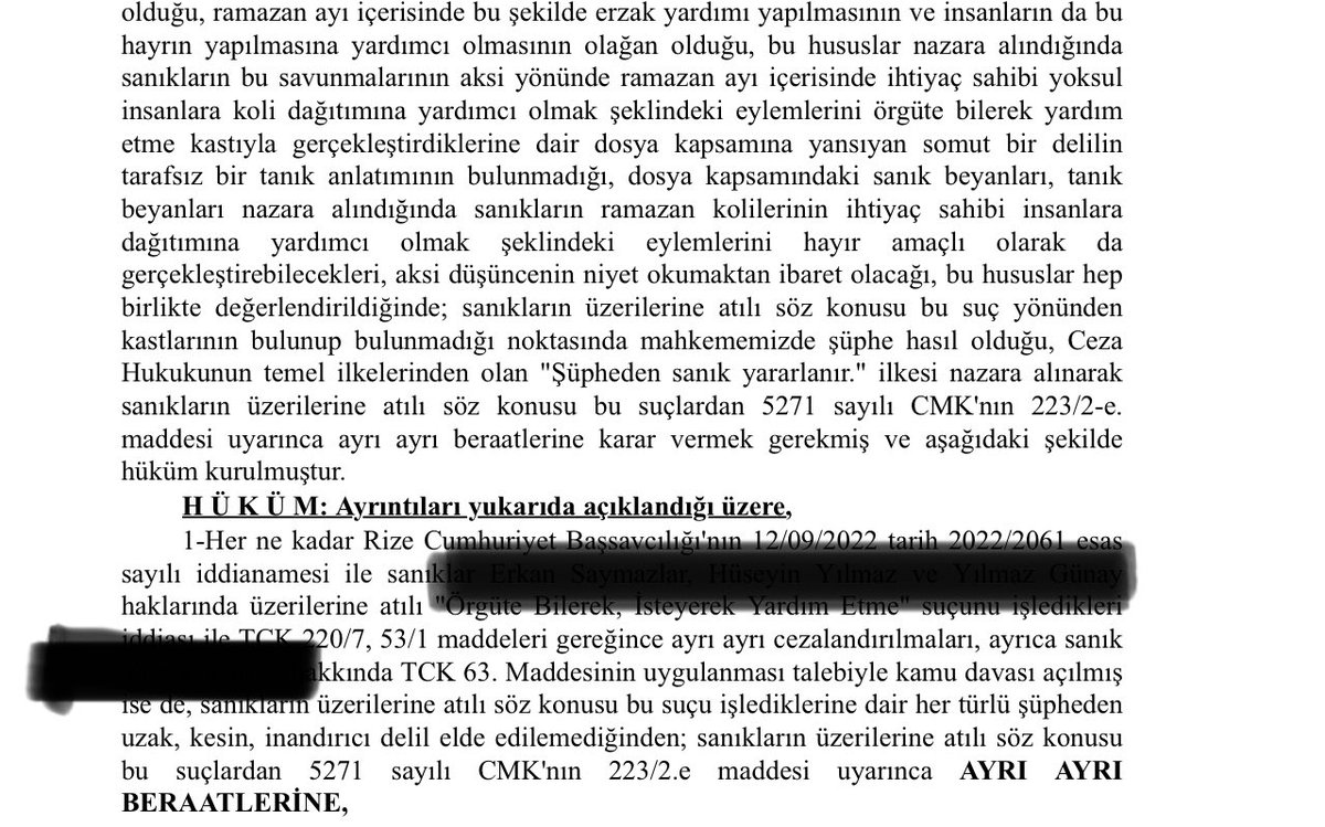 Bu haber, ne yazık ki doğru. Oysa geçtiğimiz yıl da Sedat Peker’in ramazan yardımı kolilerinin dağıtımı sırasında benzer şeyler yaşanmış, hatta ‘örgüte bilerek yardım etme’ suçlamasıyla dava da açılmış, aynı kişiler hakkında Rize 2.Asliye Ceza Mahkemesi tarafından beraat kararı…