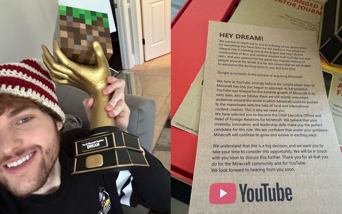 One year ago today… Dream uploaded a short unboxing his “#1 Minecraft YouTuber” award!!! 🏆🌟 [31 March 2023]