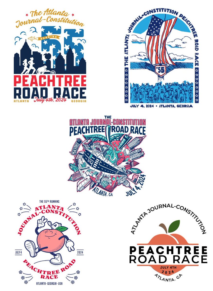 Today is the LAST DAY to vote for the finisher's shirt design for this year's AJC Peachtree Road Race 🚨 If there's a design you REALLY want to wear this Fourth of July, make sure to vote, then tell your friends to vote by the end of the day 📣 Vote at bit.ly/AJCPRRTShirt24