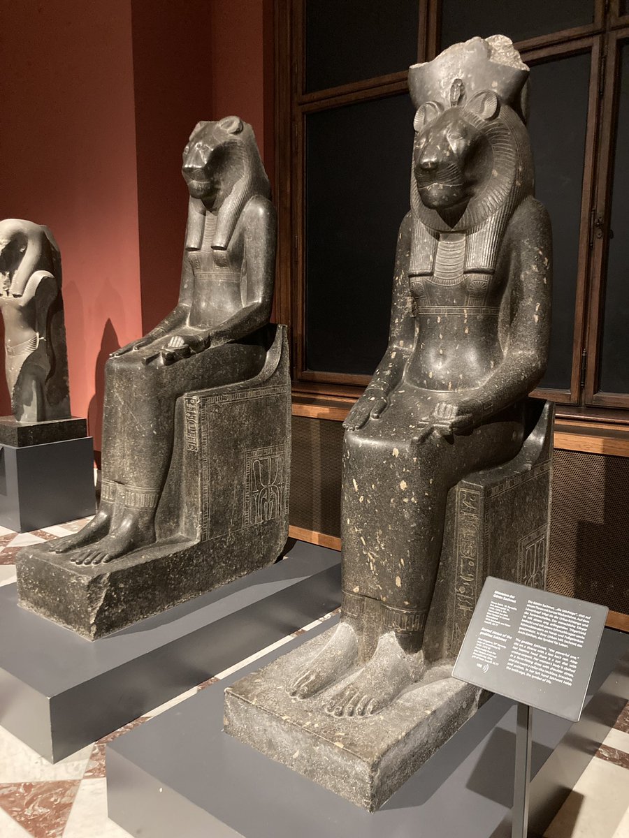 Fierce fiery lioness goddess statues for #StatueSunday ! Two Sekhmet statues @KHM_Wien Vienna both carved with the name BELZONI an Italian excavator, collector & explorer, just like other examples @World_Museum & @MuseeLouvre