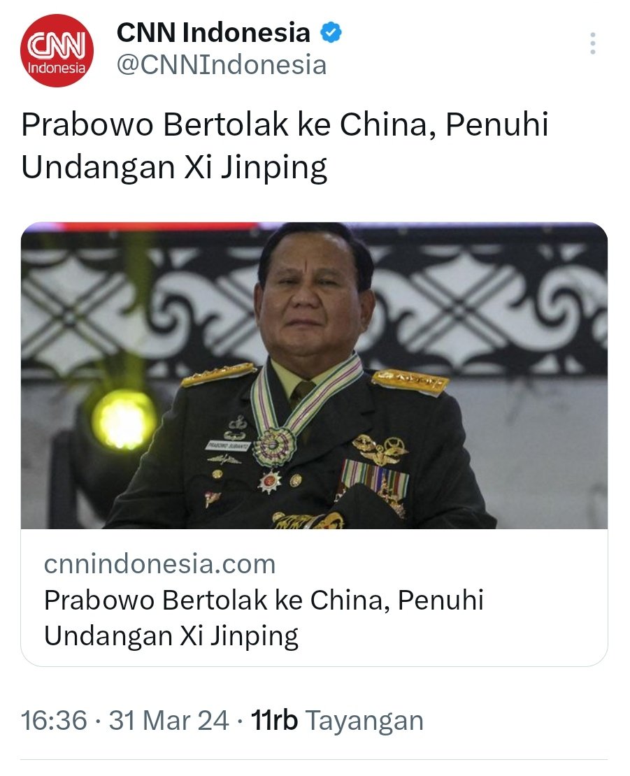DrEvaChaniago's tweet photo. Prabowo Bertolak ke China, Penuhi Undangan Xi Jinping

Suai perkiraan, ngga kaget kita mah https://t.co/Ic9jB3lAgo