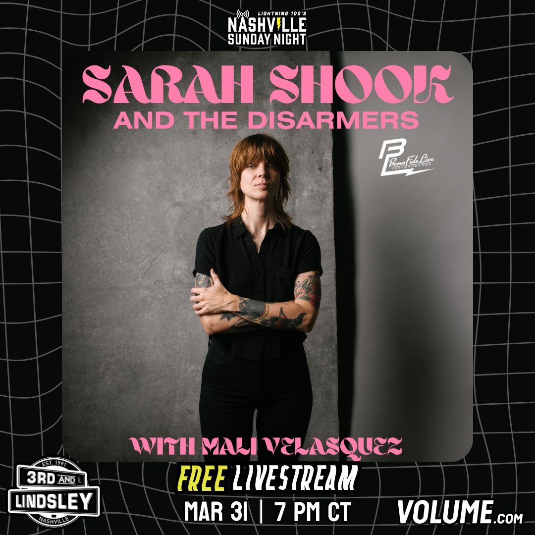 Don't miss Sarah Shook & the Disarmers and Mali Velasquez live from this week's @Lightning100 #NashvilleSundayNight at @3rdandLindsley on @GetOnVolume! The fun starts at 7pm CT tonight–see you there!

Claim your free ticket here: bit.ly/NSN-SarahShook…