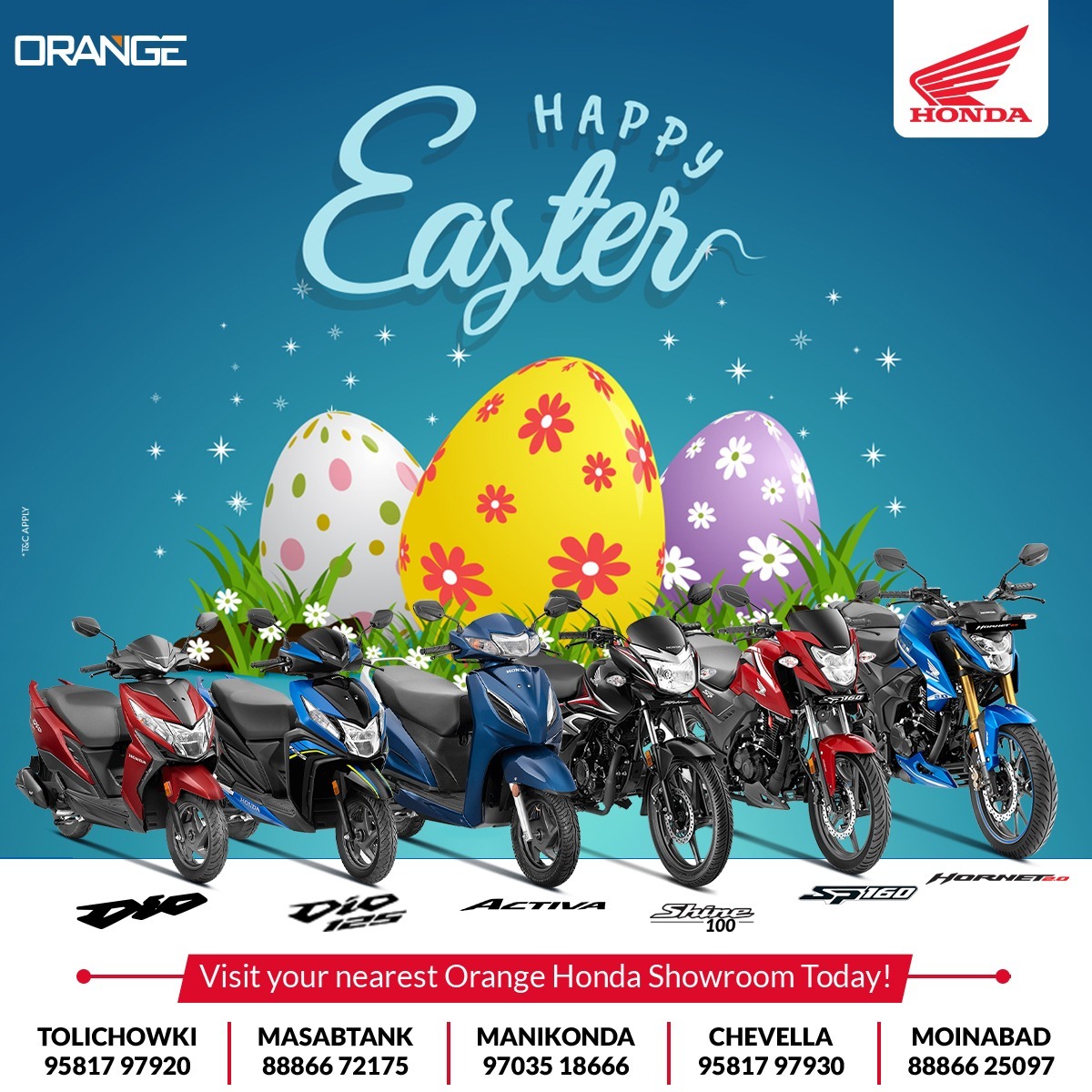 #OrangeHonda #honda #Honda2Wheeler #hondaactiva #HondaShineSP #HondaDeals #Hyderabad #Holidays #HappyEaster