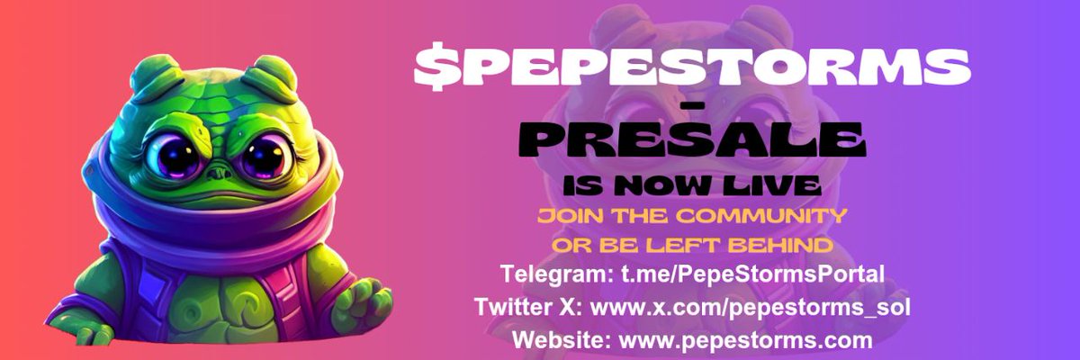 PRESALE for $PEPESTORMS is LIVE❗️

To Join, Send $SOL to CA:

APY9dyZG6Qcy2xhAh5S4GP7u8A4NuYLReFL7FECr9TZJ

Minimum 0.3 SOL

BONUS: First big investors (1 SOL)
will get you 2X $PEPESTORMS Token per SOL sent.

Additional 100M $PEPESTORMS AIRDROPS❗️<a href="/pepestorms_sol/">Pepestorms</a>
🚀