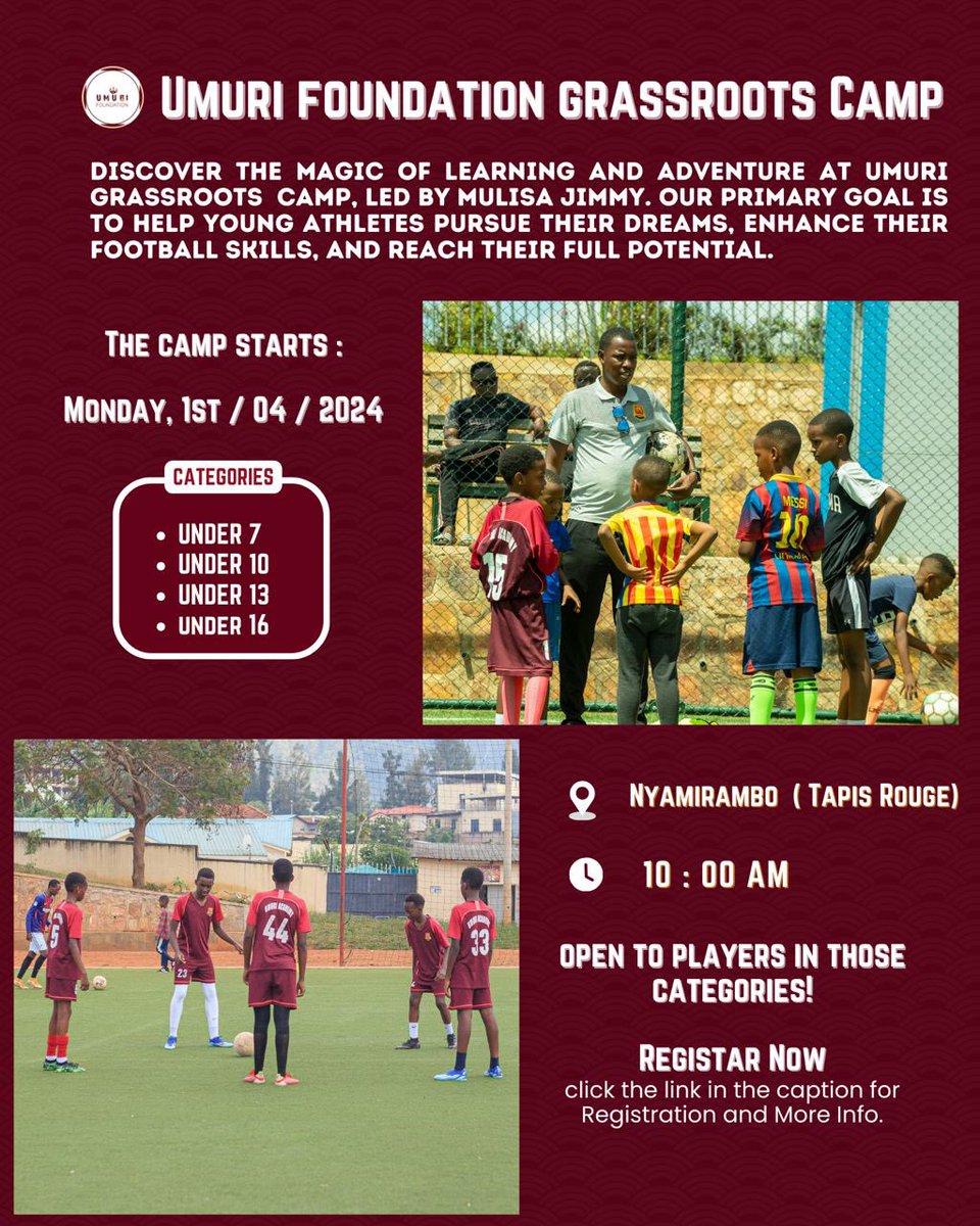 Calling all aspiring football stars! Step onto the field with the Umuri Foundation Grassroots Camp , where every kick counts towards a brighter future. Join Us by registering on the link: forms.gle/DFD3R719mkr3bR…