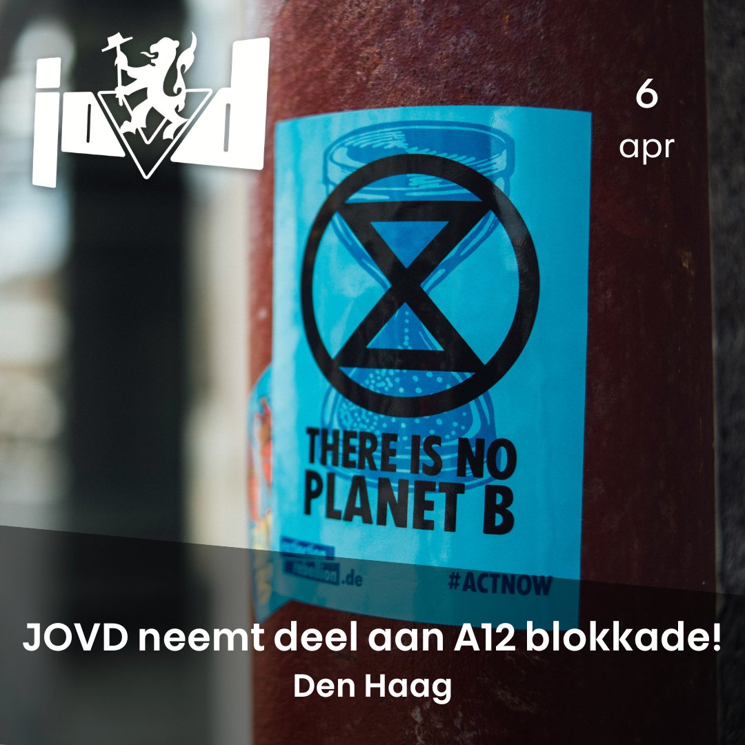 Op zaterdag 6 april gaat de <a href="/JOVD/">JOVD</a> samen met onze kameraden van <a href="/NLRebellion/">Extinction Rebellion Nederland</a> demonstreren op de A12!

Genoeg is genoeg. We hebben lak aan álle regels, want er is nú klimaatactie nodig om onze planeet te redden! 🌍

#XR #StopFossieleFinanciering #Klimaatrechtvaardigheid