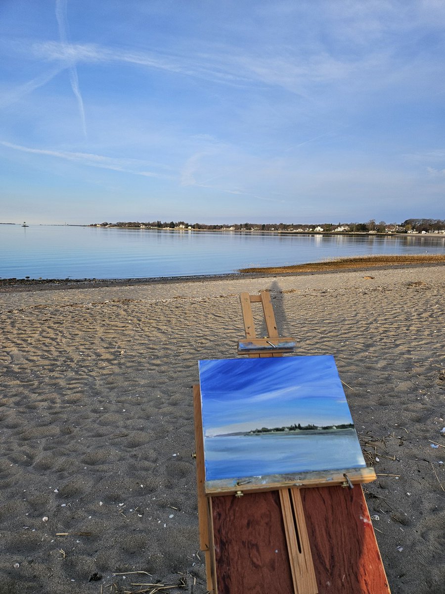 Quick oil sketch down at my favorite spot this morning with Sunday morning  views towards #Southport and #westportct