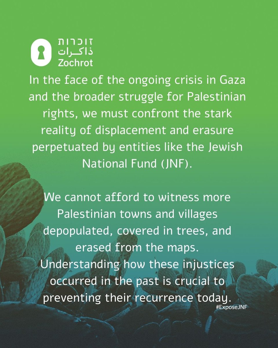 Zochrot's tweet photo. On #Palestinian Land Day & #Gazan Return March anniversary, let's honor the struggle against dispossession & injustice. Today, we launch a new educational resource uncovering the role of institutions like JNF in Palestinian dispossesion. Visit our new site https://t.co/GOU02bEYWQ https://t.co/vG5N1kbzdq