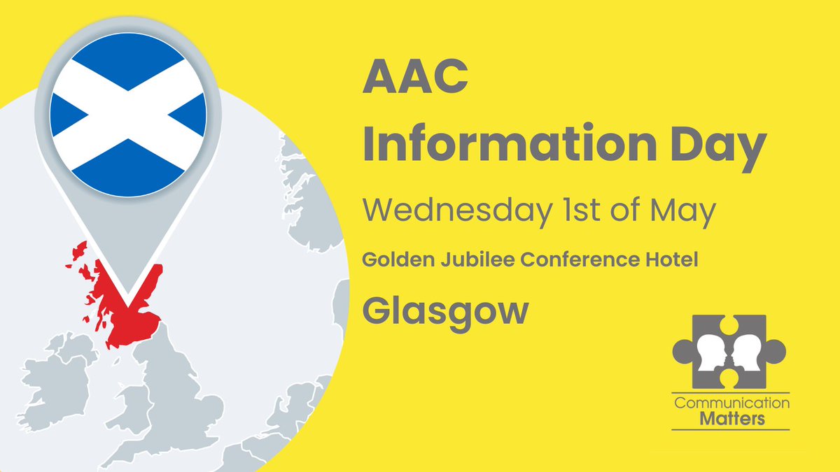One month left till our AAC Information Day in Glasgow hosted with our friends at @AACSCTCI 🤗 Free to attend, it's perfect for AAC users, professionals, and families. Explore the latest solutions from various suppliers & network with #AAC community communicationmatters.org.uk/diary/#informa…